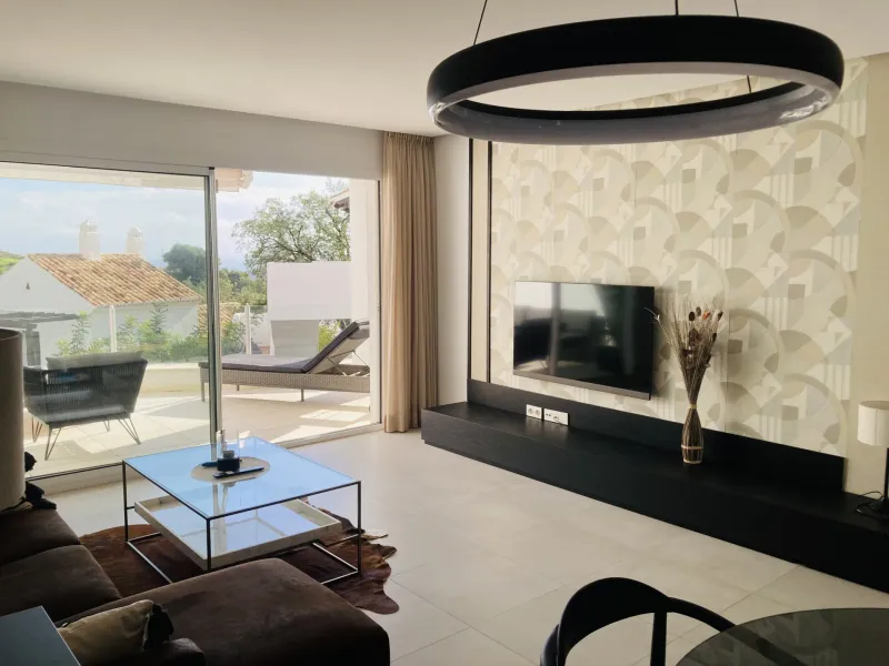 Rare opportunity in recent built ELEMENTS – Altos de Los Monteros. Fully furnished apartment with sea views!