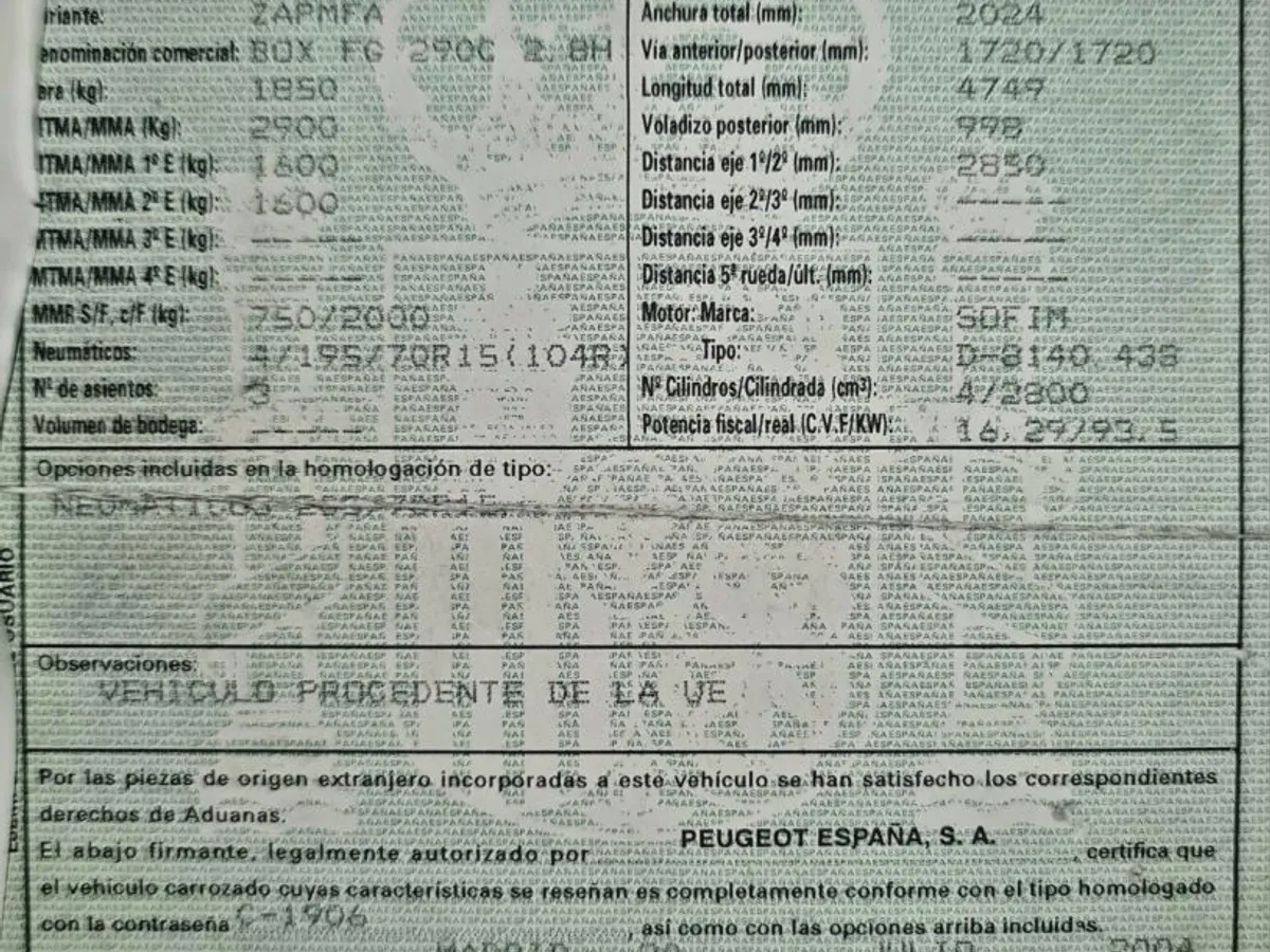 DESPIECE COMPLETO PEUGEOT BOXER 2.8HDI 128cv. FURG