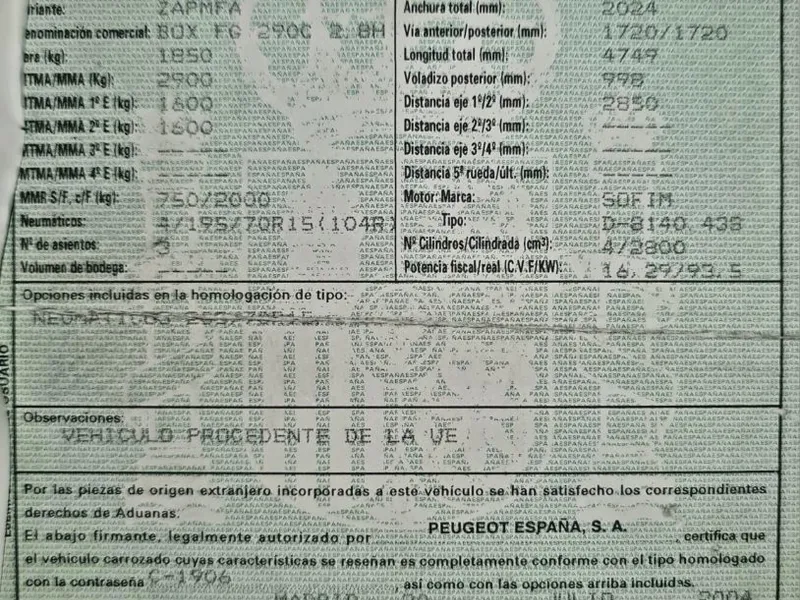 DESPIECE COMPLETO PEUGEOT BOXER 2.8HDI 128cv. FURG